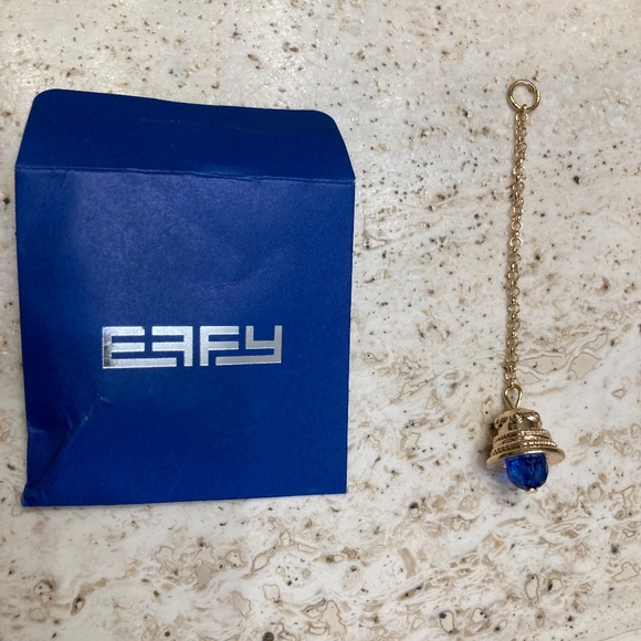 EFFY Bells Handbag Charm Collection Gold Tone Bell on Chain with Blue Crystal - Picture 1 of 2